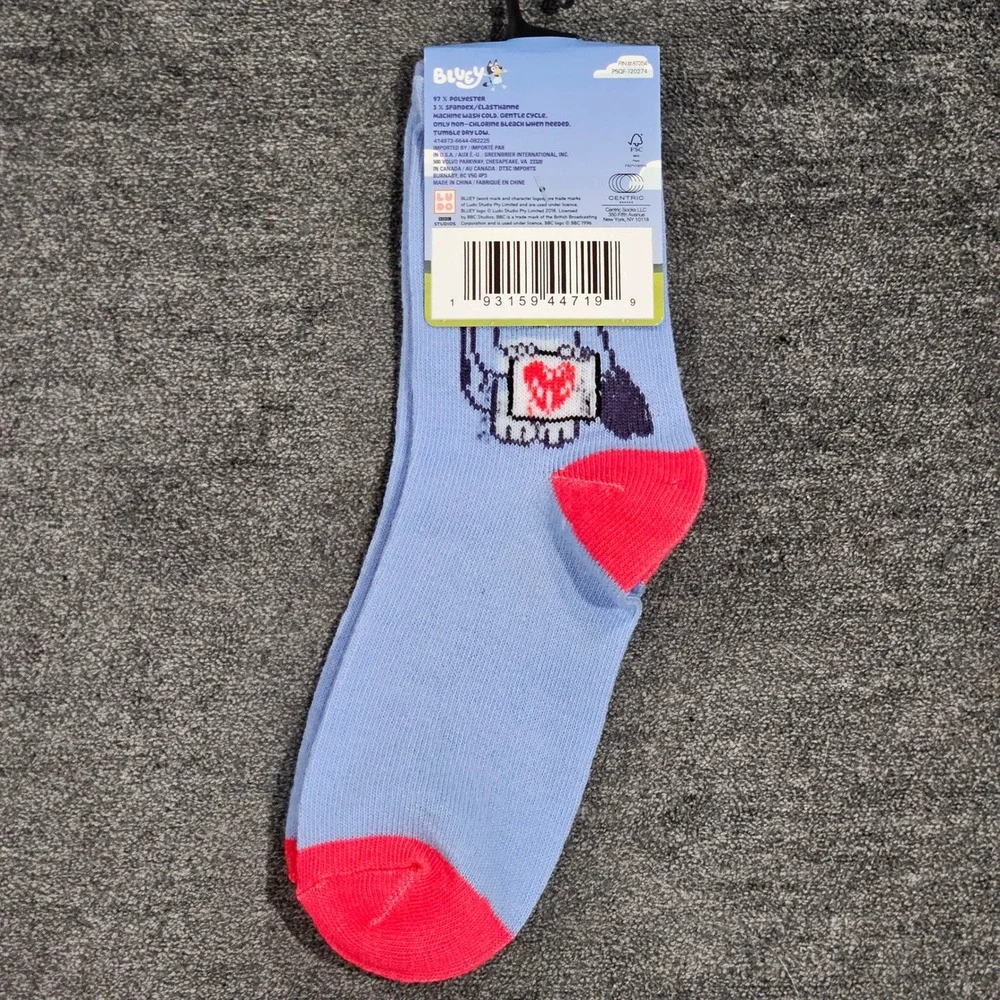 Bluey‎ Kids Socks Child Size 10-4 Character Print Crew Socks Blue